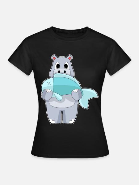 Nilpferd Angler Fisch Angeln - Frauen T-Shirt - Schwarz