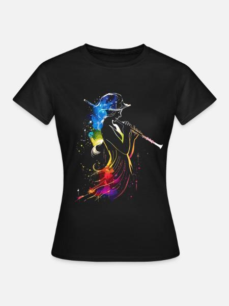 Flötenspielerin Retrowave - Frauen T-Shirt - Schwarz