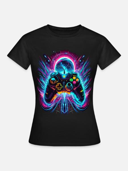 Vibrant Neonfarben Retro Gaming Controller - Frauen T-Shirt - Schwarz