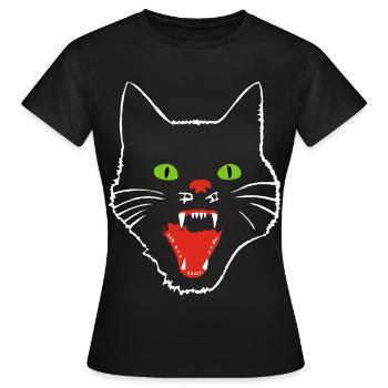 Chat terrifiant aux yeux verts - T-shirt Femme - noir - Devant - AI Model Female 172 dark (172cm)