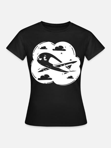 Propellerflugzeug Zeichnung - Frauen T-Shirt - Schwarz