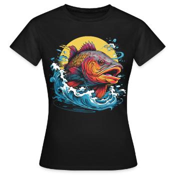 Fischerei Illustration - Frauen T-Shirt - Schwarz - Vorne - AI Model Female 172 dark (172cm)