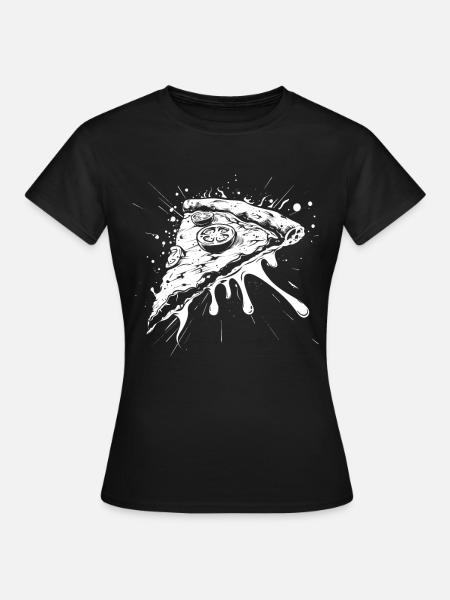 Pizza Stück Zeichnung - Frauen T-Shirt - Schwarz