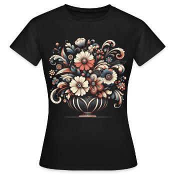 Bouquet floral élégant avec des détails complexes - T-shirt Femme - noir - Devant - AI Model Female 172 dark (172cm)