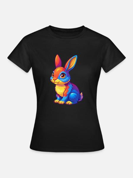 Rabbit Colorful Kawaii Cartoon Character Clipart - Women's T-Shirt - black