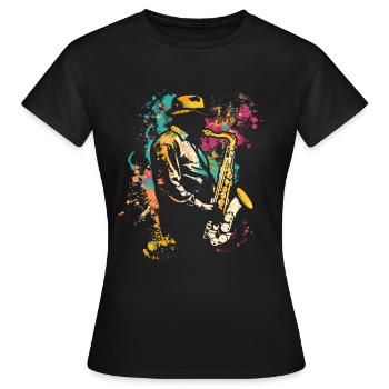 Saxophonspieler Streetart - Frauen T-Shirt - Schwarz - Vorne - AI Model Female 172 dark (172cm)