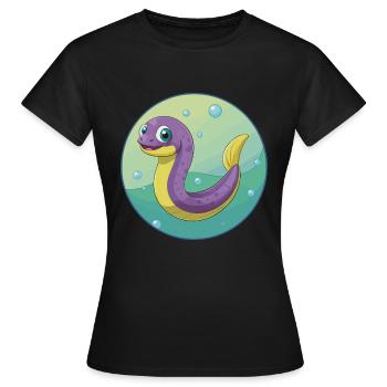 Anguille mignon kawaii dessin animé Clipart animal de compagnie - T-shirt Femme - noir - Devant - AI Model Female 172 dark (172cm)