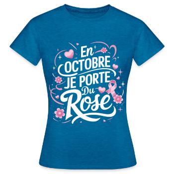 Octobre rose Lutte contre le cancer du sein - T-shirt Femme - bleu saphir antique chiné - Devant - AI Model Female 172 dark (172cm)