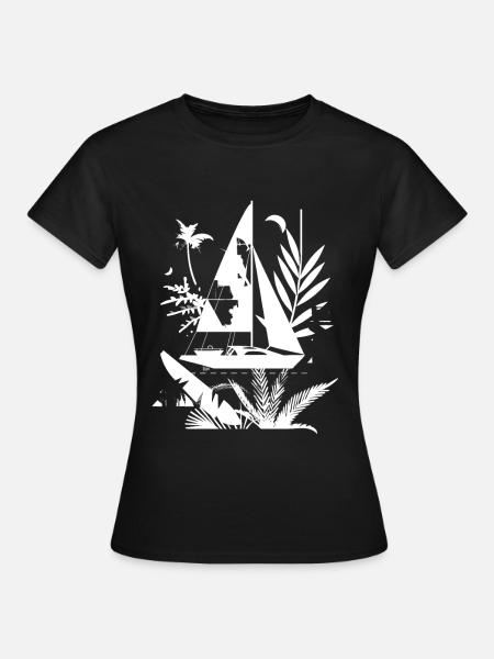 Segelboot Comic - Frauen T-Shirt - Schwarz