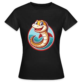 Anguille mignon drôle kawaii dessin animé Clipart animal de compagnie - T-shirt Femme - noir - Devant - AI Model Female 172 dark (172cm)