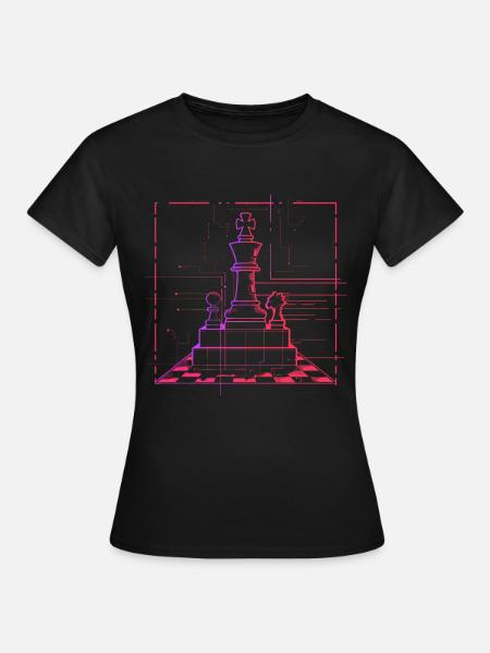 Schachfiguren Skizze Retrowave - Frauen T-Shirt - Schwarz