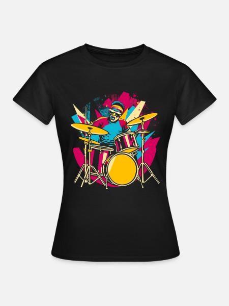 Schlagzeuger Synthwave - Frauen T-Shirt - Schwarz