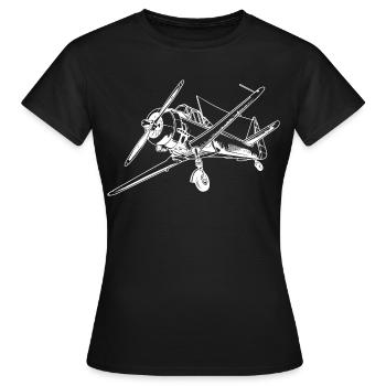 Propeller Flugzeug Zeichnung - Frauen T-Shirt - Schwarz - Vorne - AI Model Female 172 dark (172cm)
