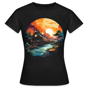 Eisenbahn Porträt - Frauen T-Shirt - Schwarz - Vorne - AI Model Female 172 dark (172cm)