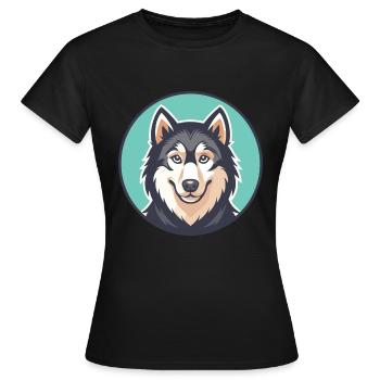 Fleuve Mackenzie Husky Chien Race Dessin animé Kawaii Pet - T-shirt Femme - noir - Devant - AI Model Female 172 dark (172cm)