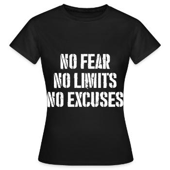 Pas de peur, pas de limites, pas d’excuses - T-shirt Femme - noir - Devant - AI Model Female 172 dark (172cm)