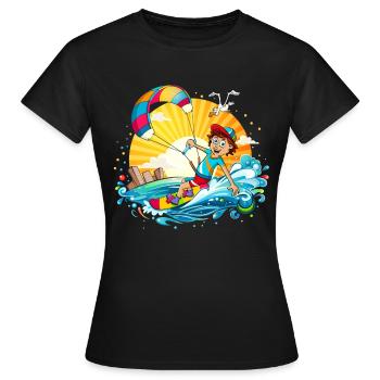 Colorful illustration of a kite surfer - Women's T-Shirt - black - Front - AI Model Female 172 dark (172cm)