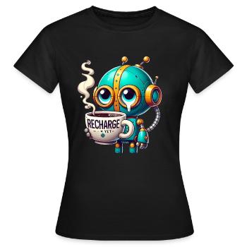 Mode de recharge du robot CoffeeFueled - T-shirt Femme - noir - Devant - AI Model Female 172 dark (172cm)