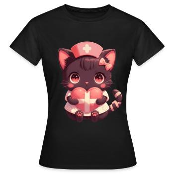 Infirmière Chat Kawaii Infirmière Médecin - T-shirt Femme - noir - Devant - AI Model Female 172 dark (172cm)