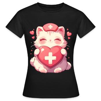 Chat Infirmière Kawaii Infirmière Médecin - T-shirt Femme - noir - Devant - AI Model Female 172 dark (172cm)