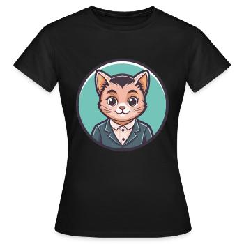 Bambino Chat Race Dessin Animé Kawaii Animal Pet - T-shirt Femme - noir - Devant - AI Model Female 172 dark (172cm)