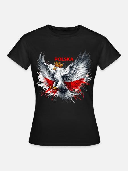 Pologne Polska polonais rouge blanc aigle couronne cadeau - T-shirt Femme - noir