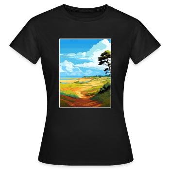 Suffolk Coast Heaths Travel Poster Souvenir WPA - Women's T-Shirt - black - Front - AI Model Female 172 dark (172cm)