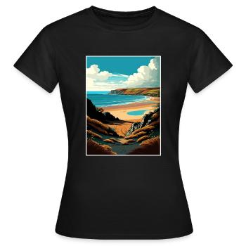 Gower Halbinsel Anob Reise Poster Souvenir WPA - Frauen T-Shirt - Schwarz - Vorne - AI Model Female 172 dark (172cm)
