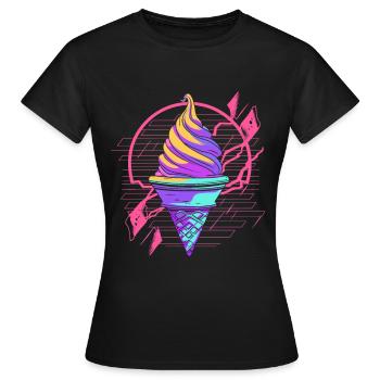 Cornet de crème glacée Synthwave - T-shirt Femme - noir - Devant - AI Model Female 172 dark (172cm)