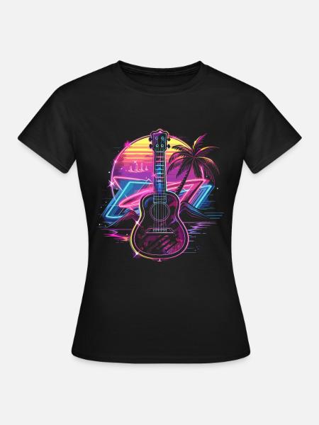 Ukulele Retrowave - Frauen T-Shirt - Schwarz