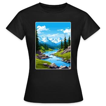North Cascades National Park Travel Poster Card - Women's T-Shirt - black - Front - AI Model Female 172 dark (172cm)