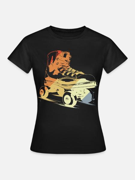 Retro Roller Skates Zeichnung - Frauen T-Shirt - Schwarz