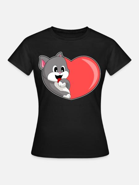Katze Herz - Frauen T-Shirt - Schwarz
