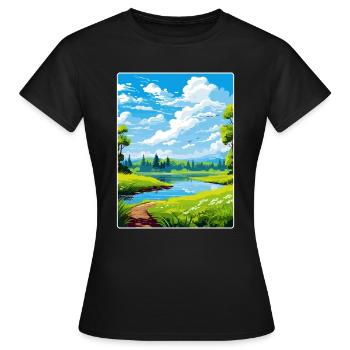 Donau Auen Deutschland Reiseposter Souvenir Farbe WP - Frauen T-Shirt - Schwarz - Vorne - AI Model Female 172 dark (172cm)
