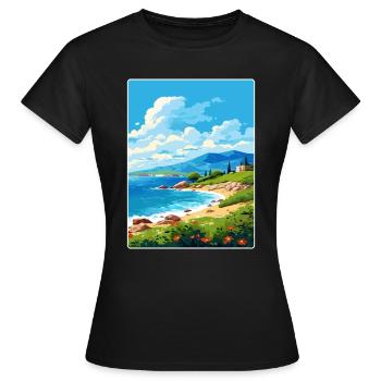 Mani Halbinsel Griechenland Reiseposter Souvenir WPA - Frauen T-Shirt - Schwarz - Vorne - AI Model Female 172 dark (172cm)