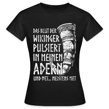Lustiger Trinkspruch Met Trinkhorn Germanen Humor - Frauen T-Shirt - Schwarz - Vorne - AI Model Female 172 dark (172cm)