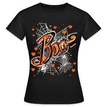 Boo, halloween, graffiti, toile d’araignée, toile d’araignée - T-shirt Femme - noir - Devant - AI Model Female 172 dark (172cm)
