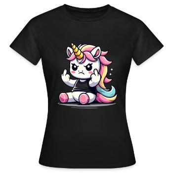 Rebellious Unicorn Flipping Off - Women's T-Shirt - black - Front - AI Model Female 172 dark (172cm)