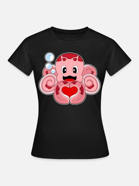 Krake Herz - Frauen T-Shirt - Schwarz
