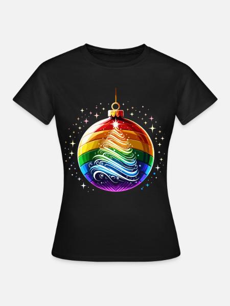 Regenbogen Weihnachtskugel - Frauen T-Shirt - Schwarz
