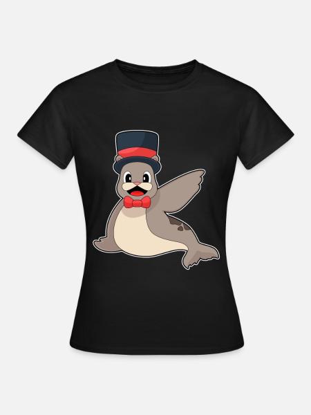 Seehund Bräutigam Zylinder Hochzeit - Frauen T-Shirt - Schwarz