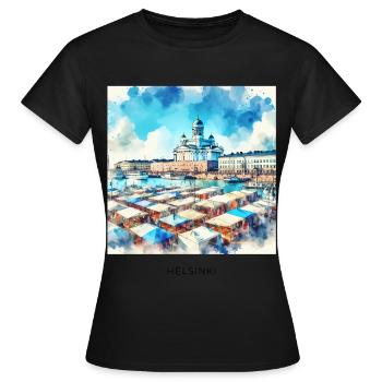 Kauppatori Markt Helsinki Skandinavien Finnland So - Frauen T-Shirt - Schwarz - Vorne - AI Model Female 172 dark (172cm)