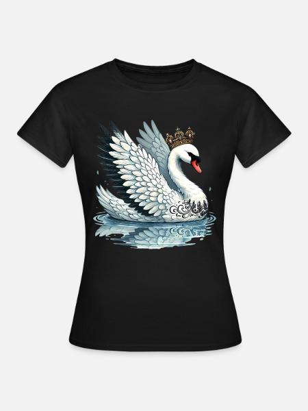 Königlicher Schwan mit Krone Illustration - Frauen T-Shirt - Schwarz