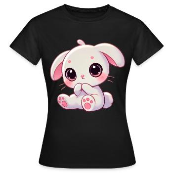 Adorable Bunny Nibbling Graphic - Women's T-Shirt - black - Front - AI Model Female 172 dark (172cm)