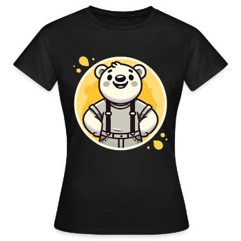 Ours joyeux en bretelles insigne - T-shirt Femme - noir - Devant - AI Model Female 172 dark (172cm)