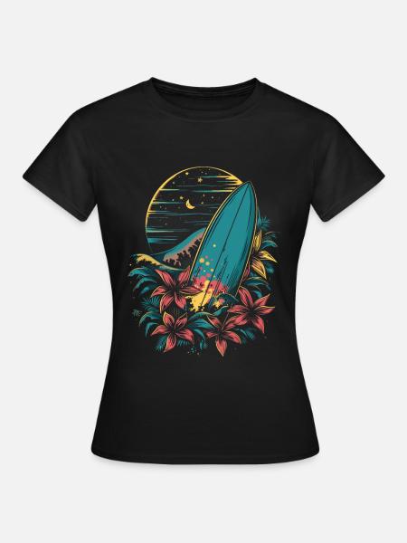 Surfbrett Cartoon - Frauen T-Shirt - Schwarz