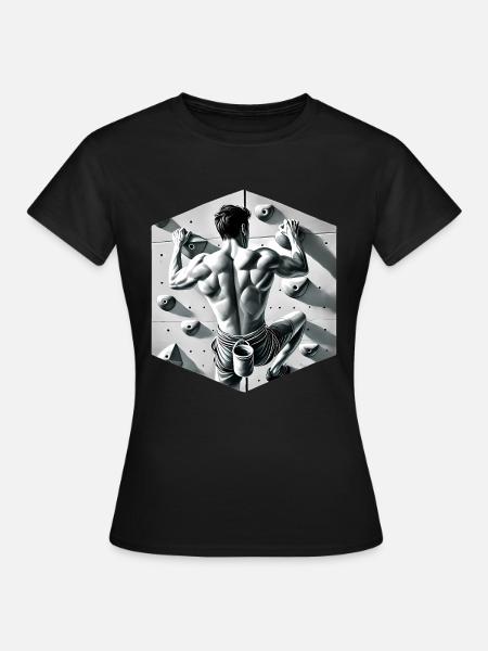Graustufen-Kletterer-Illustration - Frauen T-Shirt - Schwarz