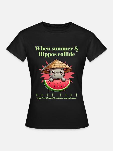 Nilpferd mit Wassermelone - Frauen T-Shirt - Schwarz