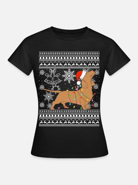 Dackel im Weihnachtsmodus - Frauen T-Shirt - Schwarz