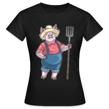 Schwein Landwirt Mistgabel Bauernhof - Frauen T-Shirt - Schwarz - Vorne - AI Model Female 172 dark (172cm)